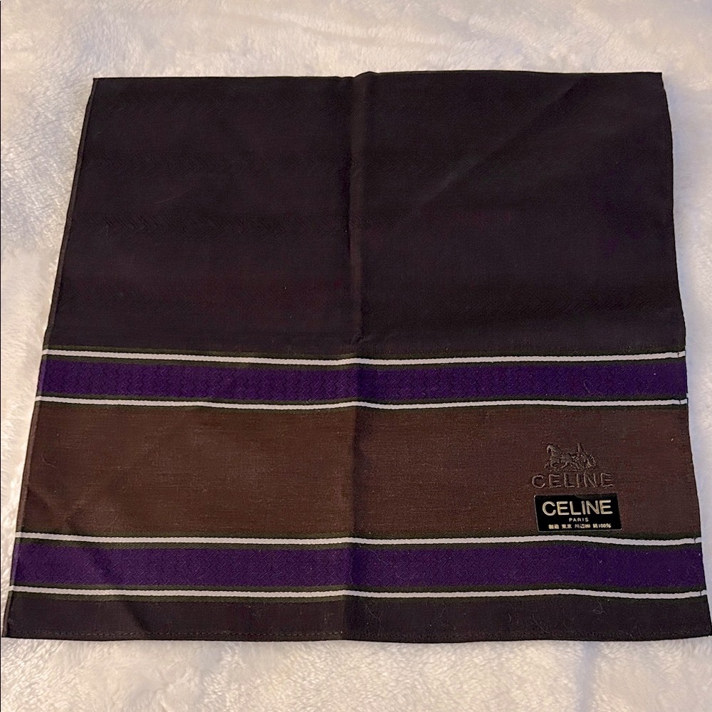 Vintage Celine Dark Brown and Purple Striped Scarve/Handkerchief